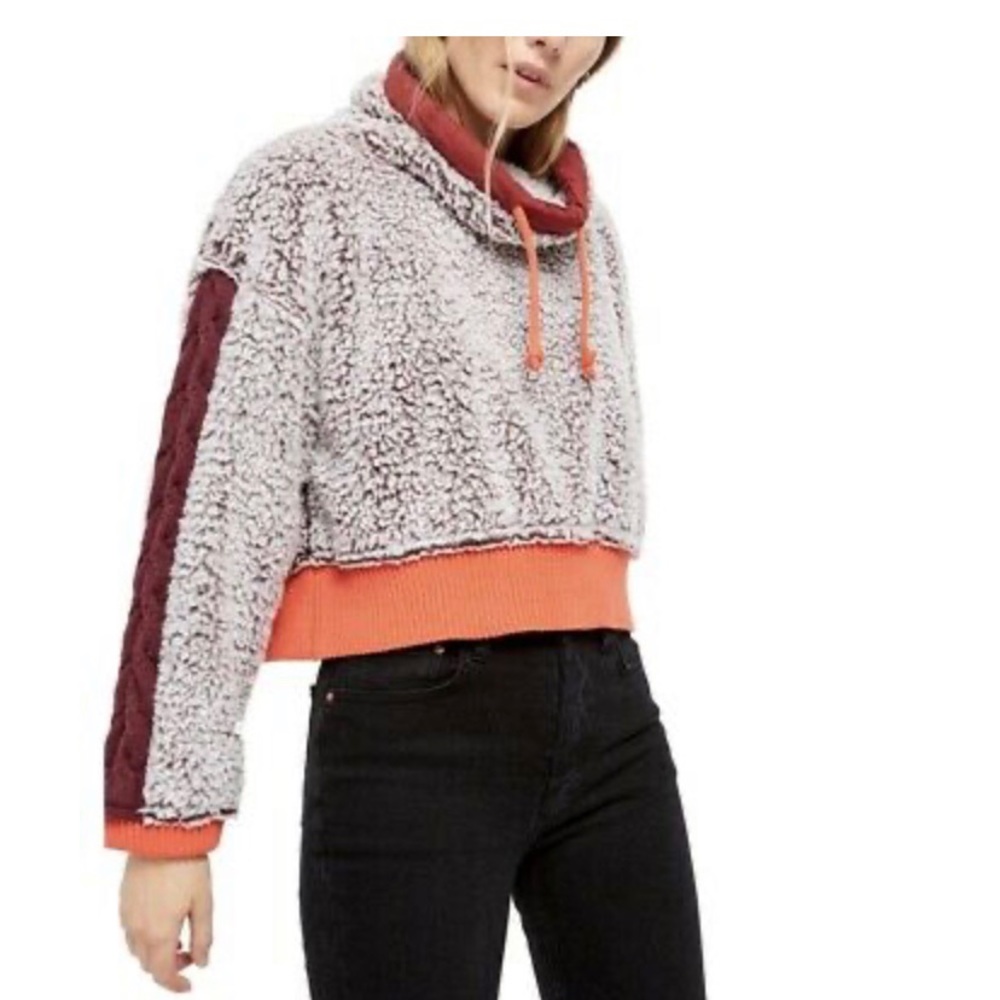 Free People Wild Heart Gray, Maroon and Orange Sherpa Pullover